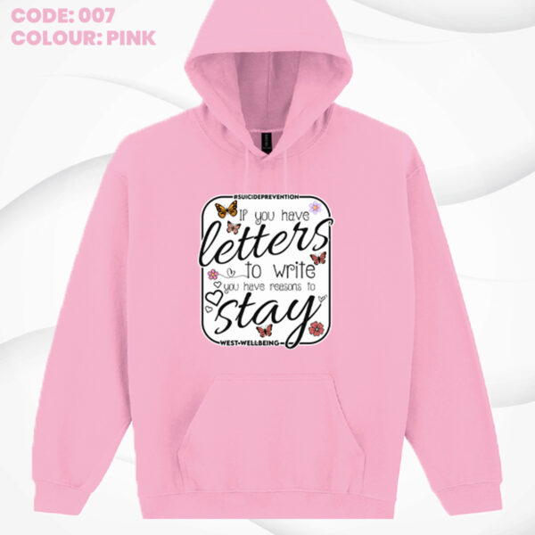 Pink West Wellbeing Hoodie – Letters to Write, Reasons to Stay